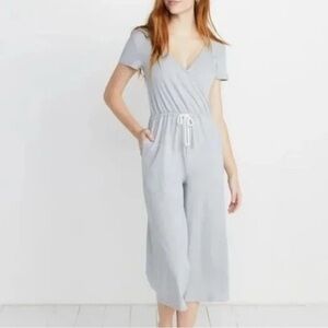 Marine Layer women’s‎ Dana warp blue & cream striped wide leg cropped jumpsuit S